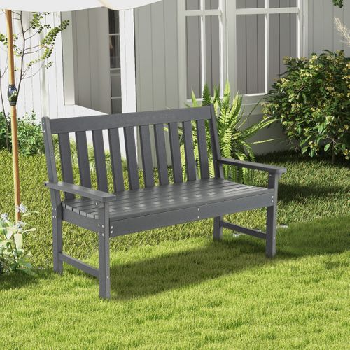 Banc De Jardin Hdpe Avec Dossier Accoudoirs 132x65x91cm Banquette Extérieur 2 Places Gris