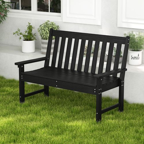 Banc De Jardin Hdpe Avec Dossier Accoudoirs 132x65x91cm Banquette Extérieur 2 Places Noir