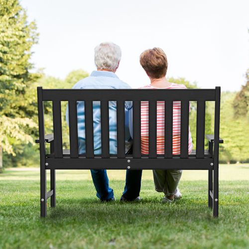 Banc De Jardin Hdpe Avec Dossier Accoudoirs 132x65x91cm Banquette Extérieur 2 Places Noir