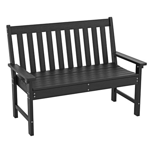 Banc De Jardin Hdpe Avec Dossier Accoudoirs 132x65x91cm Banquette Extérieur 2 Places Noir