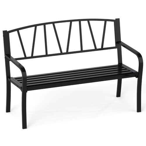 Banc De Jardin En Métal 128cm Banc Moderne Avec Lattes Pour 2-3 Personnes Accoudoirs Incurvés