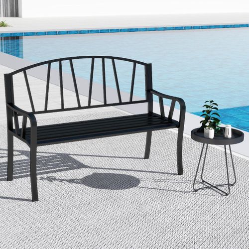 Banc De Jardin En Métal De 129cm Banc à Lattes Pour 2 à 3 Personnes Banc Pour Parc Avec Accoudoirs