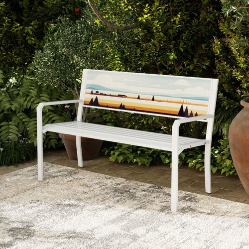 Banc De Jardin Extérieur Banc De Patio 2 Places En Métal Avec Dossier Décoratif Assise à Lattes