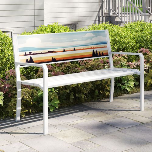 Banc De Jardin Extérieur Banc De Patio 2 Places En Métal Avec Dossier Décoratif Assise à Lattes