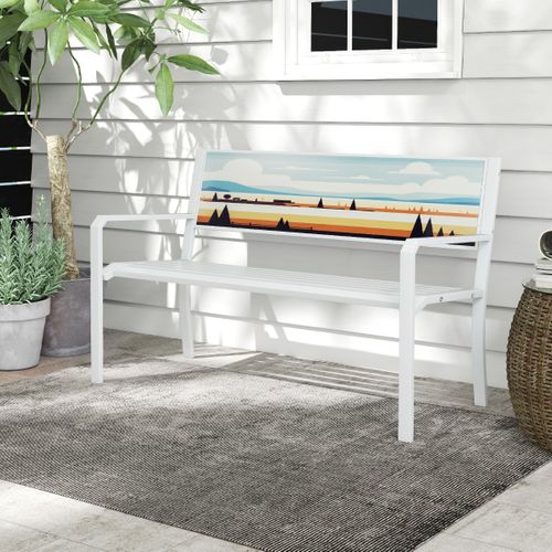 Banc De Jardin Extérieur Banc De Patio 2 Places En Métal Avec Dossier Décoratif Assise à Lattes