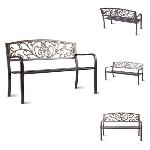 Banc De Jardin Extérieur De 127cm Banc En Métal Avec Dossier En Treillis Géométrique Accoudoirs