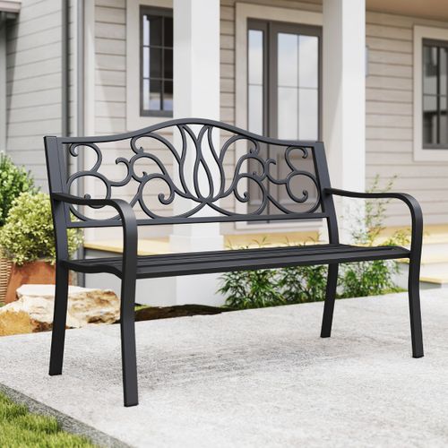 Banc De Jardin Extérieur Meubles De Porche En Fonte Avec Dossier à Motif Floral Et Siège à Lattes