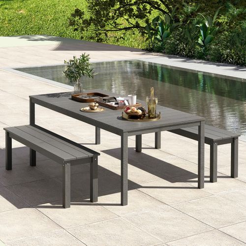 Banc De Jardin Pour 2-3 Personnes Banc Dextérieur Sans Dossier Résistant Aux Intempéries Gris