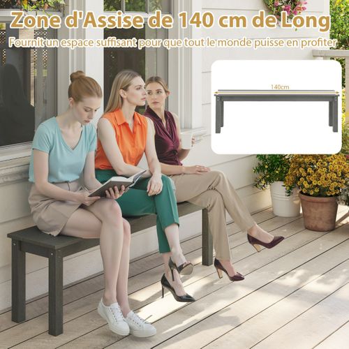 Banc De Jardin Pour 2-3 Personnes Banc Dextérieur Sans Dossier Résistant Aux Intempéries Noir