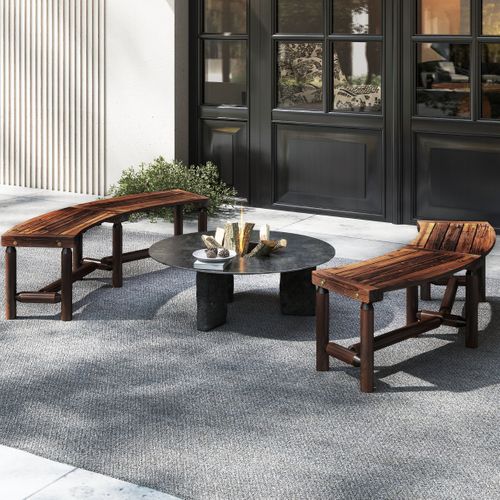 Banc De Patio Incurvé En Bois Massif Pour 2 à 3 Personnes Banc D'extérieur Sans Dossier Brun