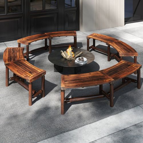 Banc De Patio Incurvé En Bois Massif Pour 2 à 3 Personnes Banc D'extérieur Sans Dossier Brun