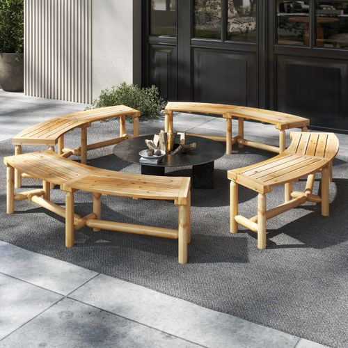 Banc De Patio Incurvé En Bois Massif Pour 2 à 3 Personnes Banc D'extérieur Sans Dossier Marron