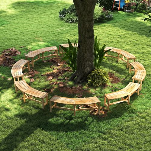 Banc De Patio Incurvé En Bois Massif Pour 2 à 3 Personnes Banc D'extérieur Sans Dossier Marron