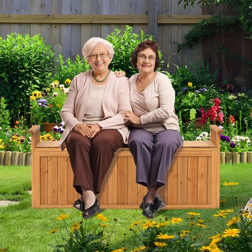 Banc De Rangement En Bois Banc D'extérieur à 2 Places De 209 L Avec Accoudoirs Coffre De Stockage