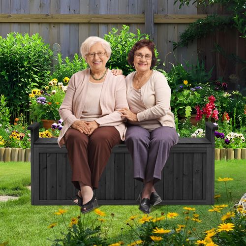 Banc De Rangement En Bois Banc D'extérieur à 2 Places De 209 L Avec Accoudoirs Coffre De Stockage