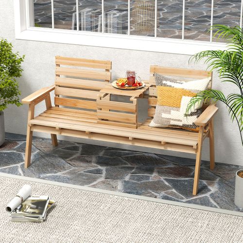 Banc D'extérieur En Bois De Sapin Avec Table Centrale Pliable Banc De Jardin Pour 2 à 3 Personnes