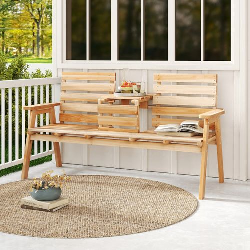 Banc D'extérieur En Bois De Sapin Avec Table Centrale Pliable Banc De Jardin Pour 2 à 3 Personnes