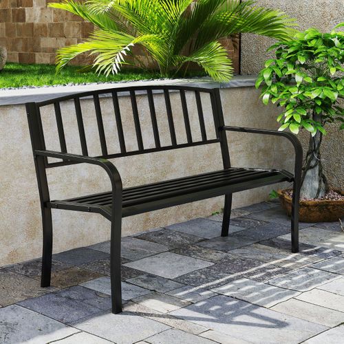 Banc Extérieur Banc De Jardin De 127cm Avec Dossier à Lattes Et Accoudoirs Incurvés