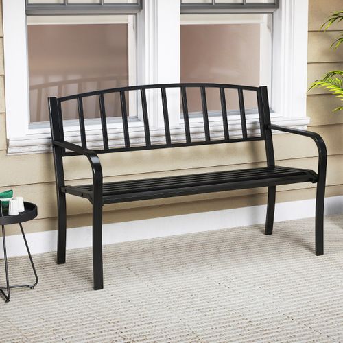 Banc Extérieur Banc De Jardin De 127cm Avec Dossier à Lattes Et Accoudoirs Incurvés