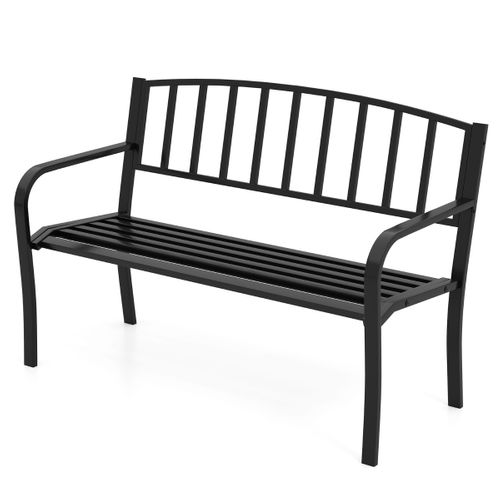 Banc Extérieur Banc De Jardin De 127cm Avec Dossier à Lattes Et Accoudoirs Incurvés