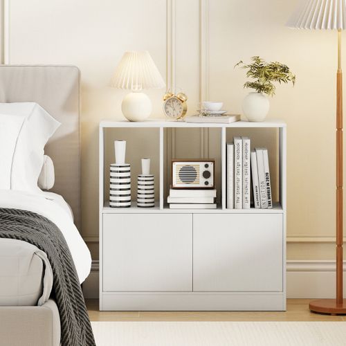 Bibliothèque 3 Cube Avec 2 Portes Étagère Dexposition En Bois 70 X 30 X 70 Cm Blanc