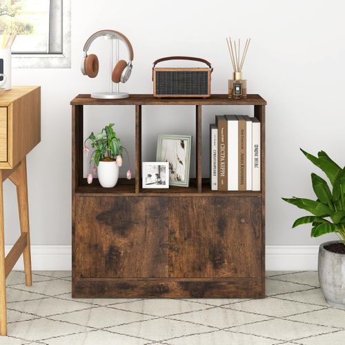 Bibliothèque 3 Cube Avec 2 Portes Étagère Dexposition En Bois 70 X 30 X 70 Cm Café