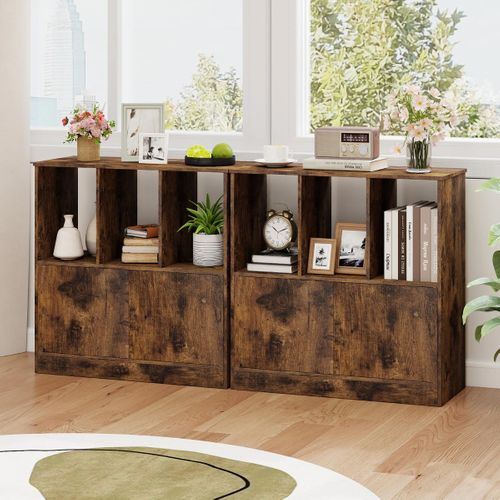 Bibliothèque 3 Cube Avec 2 Portes Étagère Dexposition En Bois 70 X 30 X 70 Cm Café