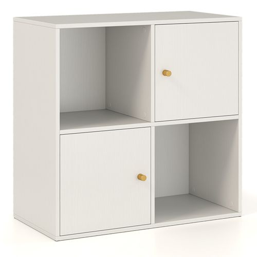 Bibliothèque Étagère 3 Niveaux Avec 2 Portes 2 Kits Anti-basculement 60x29x60cm Blanc
