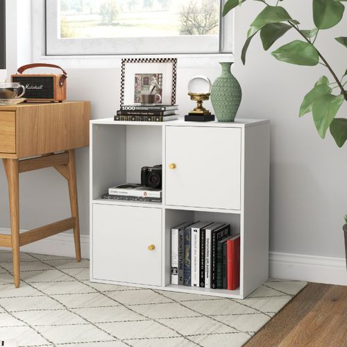 Bibliothèque Étagère 3 Niveaux Avec 2 Portes 2 Kits Anti-basculement 60x29x60cm Blanc