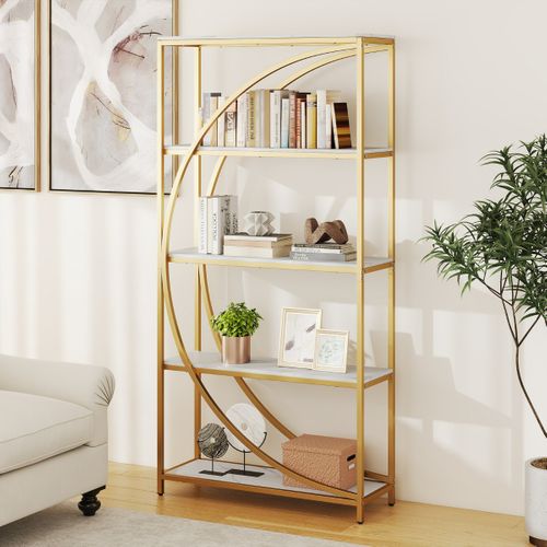 Bibliothèque 5 Niveaux Avec Rayonnages Étagère Haute Autoportante Métal 86x30x175cm Blanc