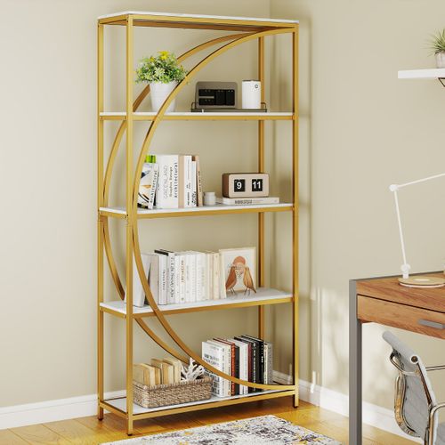 Bibliothèque 5 Niveaux Avec Rayonnages Étagère Haute Autoportante Métal 86x30x175cm Blanc