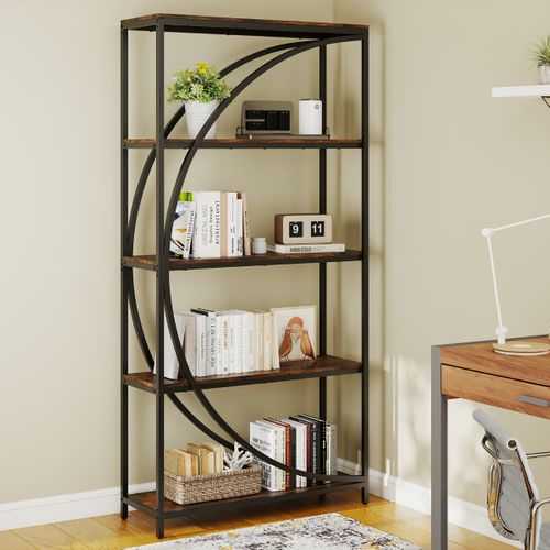 Bibliothèque 5 Niveaux Avec Rayonnages Étagère Haute Autoportante Métal 86x30x175cm Marron Rustique