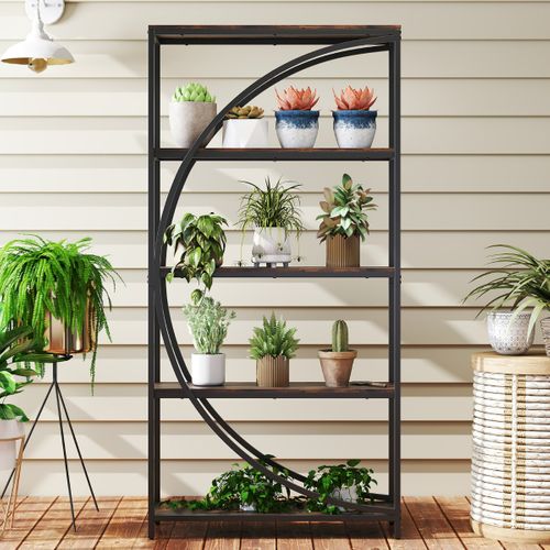 Bibliothèque 5 Niveaux Avec Rayonnages Étagère Haute Autoportante Métal 86x30x175cm Marron Rustique