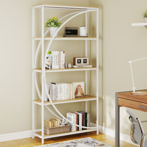 Bibliothèque 5 Niveaux Avec Rayonnages Étagère Autoportante Métal 86x30x175cm 86x30x175cm Naturel