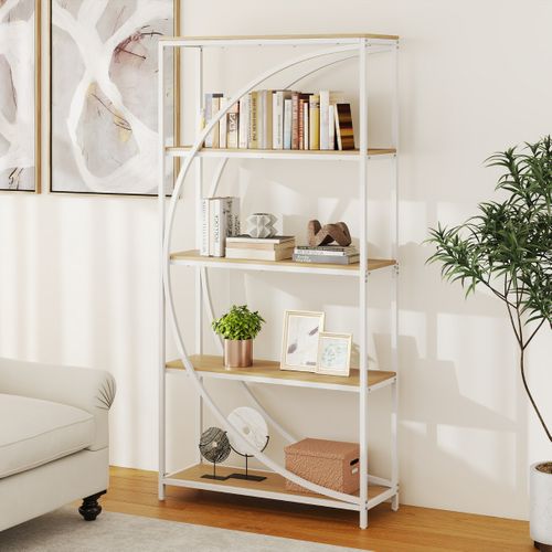 Bibliothèque 5 Niveaux Avec Rayonnages Étagère Autoportante Métal 86x30x175cm 86x30x175cm Naturel
