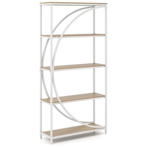 Bibliothèque 5 Niveaux Avec Rayonnages Étagère Autoportante Métal 86x30x175cm 86x30x175cm Naturel