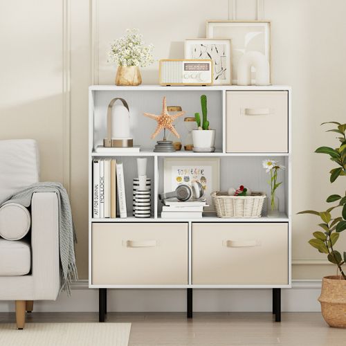 Bibliothèque Étagère 3 Niveaux Avec 3 Tiroirs Pliables Amovibles Moderne 90 X 40 X 105 Cm Blanc