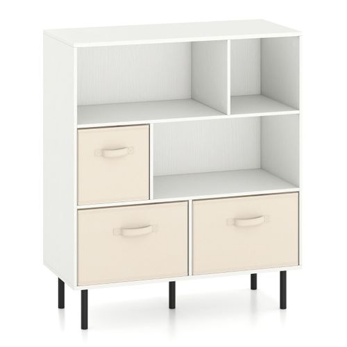 Bibliothèque Étagère 3 Niveaux Avec 3 Tiroirs Pliables Amovibles Moderne 90 X 40 X 105 Cm Blanc