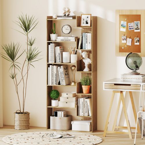 Bibliothèque 6 Niveaux Étagère Boi Kits Anti-bascule Meuble De Rangement 69 X 22 X 163 Cm Naturel