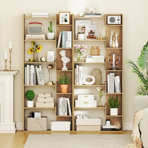 Bibliothèque 6 Niveaux Étagère Boi Kits Anti-bascule Meuble De Rangement 69 X 22 X 163 Cm Naturel