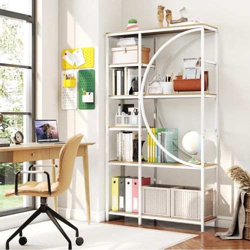 Bibliothèque 6 Niveaux Étagère Industrielle Autoportante En Arc Structure Métallique Naturel