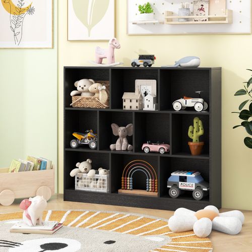 Bibliothèque à 10 Cases Armoire De Rangement Autoportante à 3 Niveaux Kits Anti-basculement