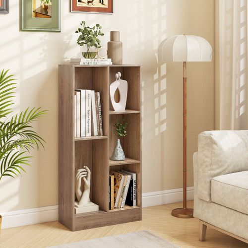 Bibliothèque à 5 Cases Meuble De Rangement Autoportant Avec 2 Kits Anti-basculement