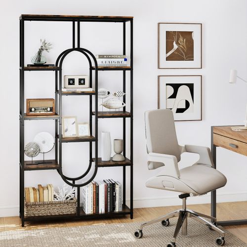 Bibliothèque à 5 Niveaux Étagère Industrielle Avec Rangement Ouvertes Haute Autoportante Brun