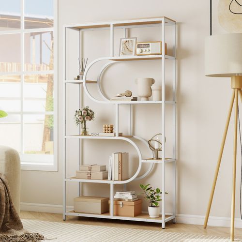 Bibliothèque à 8 Niveaux Étagère Moderne Avec Étagères Ouvertes Étagère Haute Autoportante