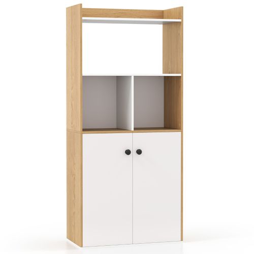 Bibliothèque Avec Armoire à Double Porte Etagère Haute à 3 Niveaux Cubes Moderne 60x30x140cm