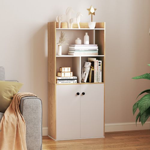 Bibliothèque Avec Armoire à Double Porte Etagère Haute à 3 Niveaux Cubes Moderne 60x30x140cm