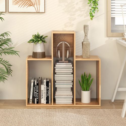 Bibliothèque Convexe Étagères à 3 Niveaux Meuble De Rangement 29,5x84x83,5cm Naturel