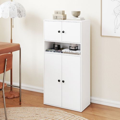 Bibliothèque De 111cm Avec 4 Portes Organisateur De Rangement Moderne à 4 Niveaux Blanc