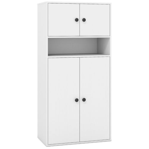 Bibliothèque De 111cm Avec 4 Portes Organisateur De Rangement Moderne à 4 Niveaux Blanc
